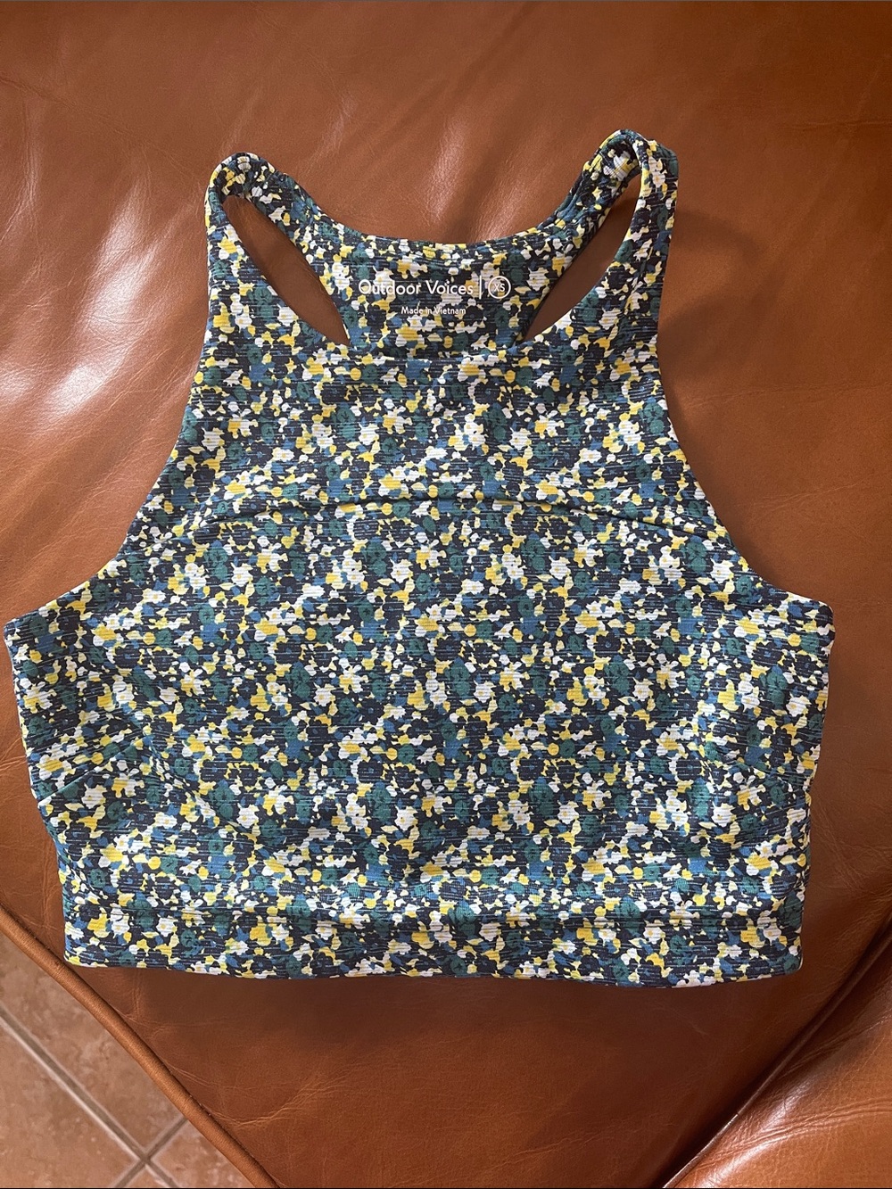 Outdoor Voices Blue Floral High-Neck Racerback Sports Bra